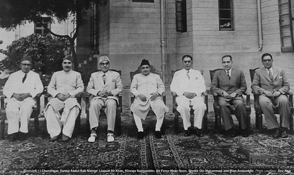 Pakistan Governor-General Khwaja Nazimuddin with Prime Minister Liaquat Ali Khan and governors of different provinces