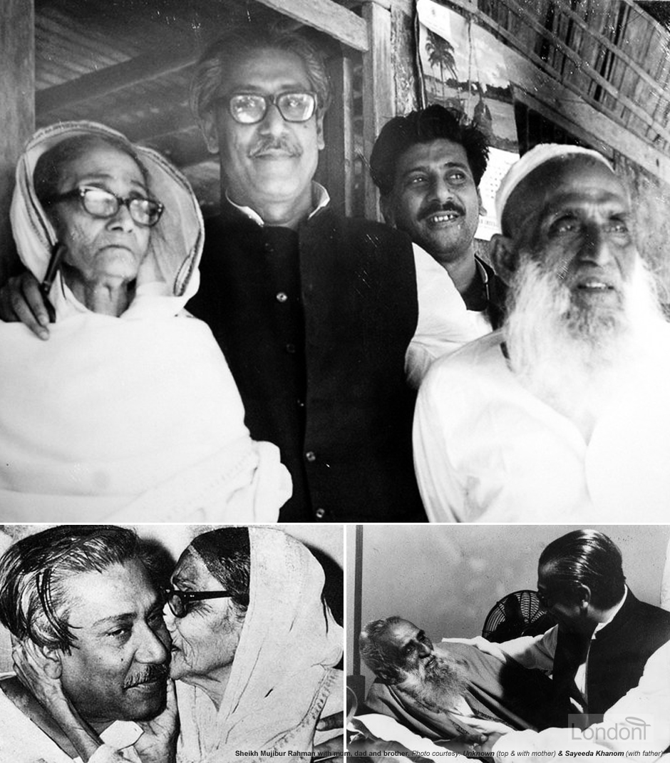 Sheikh Mujibur Rahman with his dad Sheikh Lutfar Rahman and mother Sayera Begum