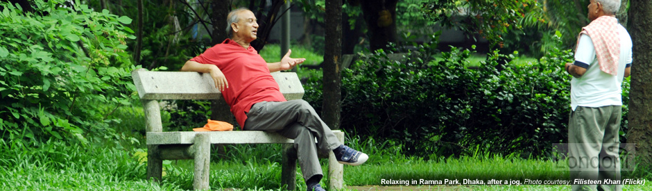 Relaxing in Ramna Park, Dhaka, after a jog